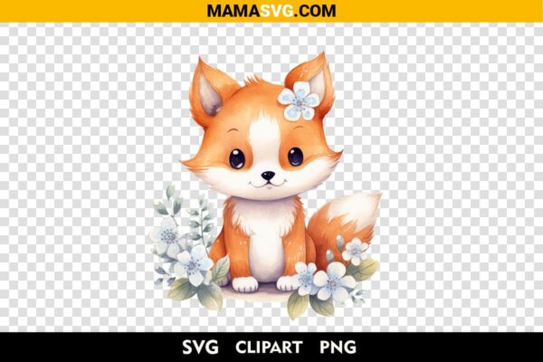 Free Watercolor Cute Baby Fox Clipart