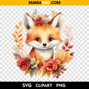 Free Watercolor Floral Baby Fox Clipart