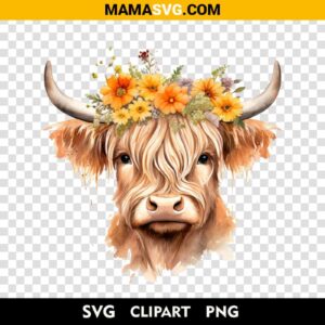 Highland Cow With Flower Crown Clipart Free