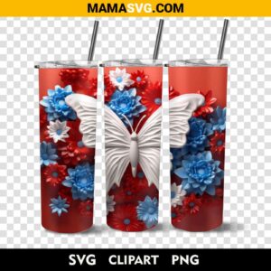 free 3d Butterfly Style Of Patriotic Sublimation Tumbler Design