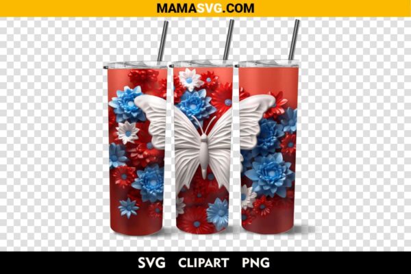 free 3d Butterfly Style Of Patriotic Sublimation Tumbler Design