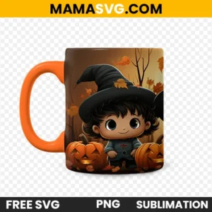 free Cute Cartoon Witch Kids Sublimation Cup Warp