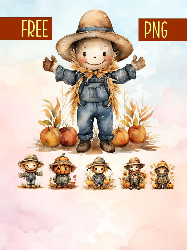 Watercolor Scarecrow Halloween Clipart Design