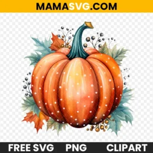 Free Watercolor Orange Pumpkin with Polka Dots Clipart