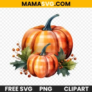 Free Watercolor Pumpkins with Orange Plaid Clipart