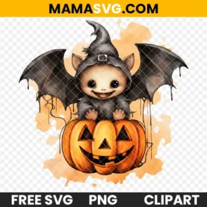 Free Watercolor Clipart Of Bat With Pumpkin