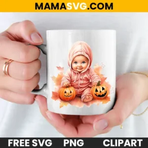 Free cute Halloween baby with pumpkin clipart