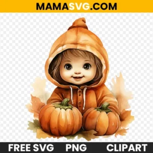 Free autumn leaf baby with pumpkin clipart