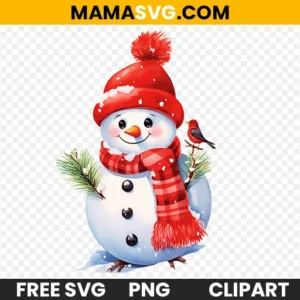 Free Christmas Clipart of Snowman Wearing Red White Scarf