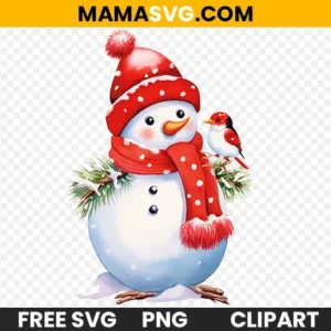 Free Christmas Snowman PNG with a red hat Design