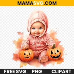 Free cute Halloween baby with pumpkin clipart