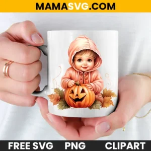 Free Cute Pink dress baby with Jack O Lantern Clipart