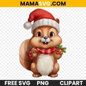 Free Christmas happy Squirrel Clipart with santa hat