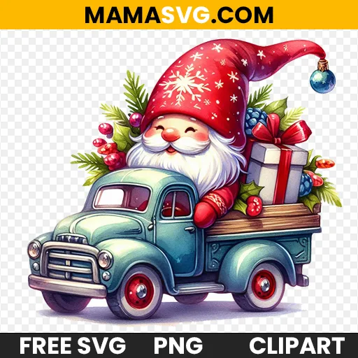 Free Clipart Watercolor Cute Gnome Christmas Vintage Truck - Image 2