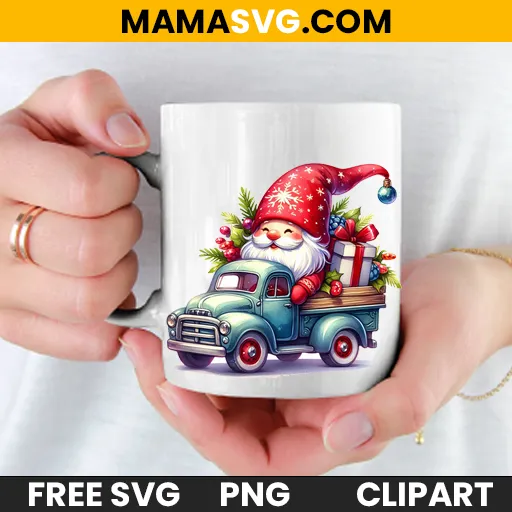 Free Clipart Watercolor Cute Gnome Christmas Vintage Truck