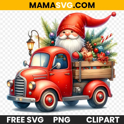 Free Watercolor Gnome & Vintage Truck Clipart