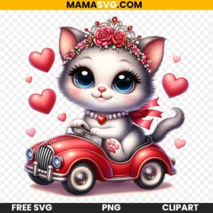 Adorable Cat with Floral Crown and Heart Clipart