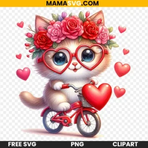 Free Cute Baby Cat on Red Car with Flowers and Goggles Clipart