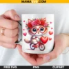 Free Cute Cat on Bicycle with Heart and Flowers Clipart - Image 2
