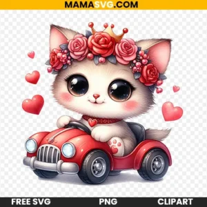 Free Cute Cat on Red Toy Car Clipart Printable