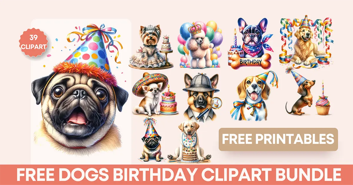 Free Dogs Birthday Clipart Bundle