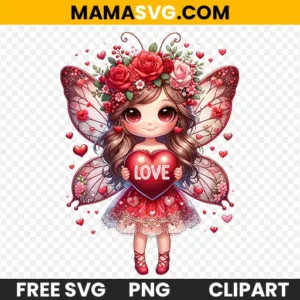 Fairy Holding "Love" Heart Valentine Clipart Printable