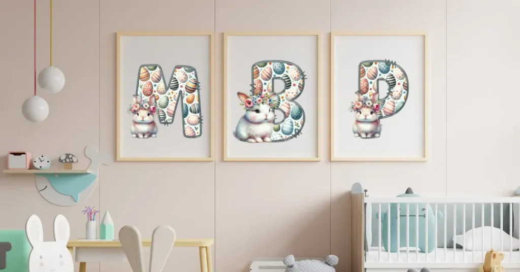 free floral bunny alphabet nursery alphabet wall art