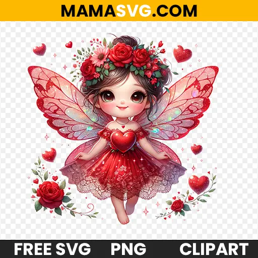 Free Whimsical Valentine Fairy Clipart with Sparkling Heart